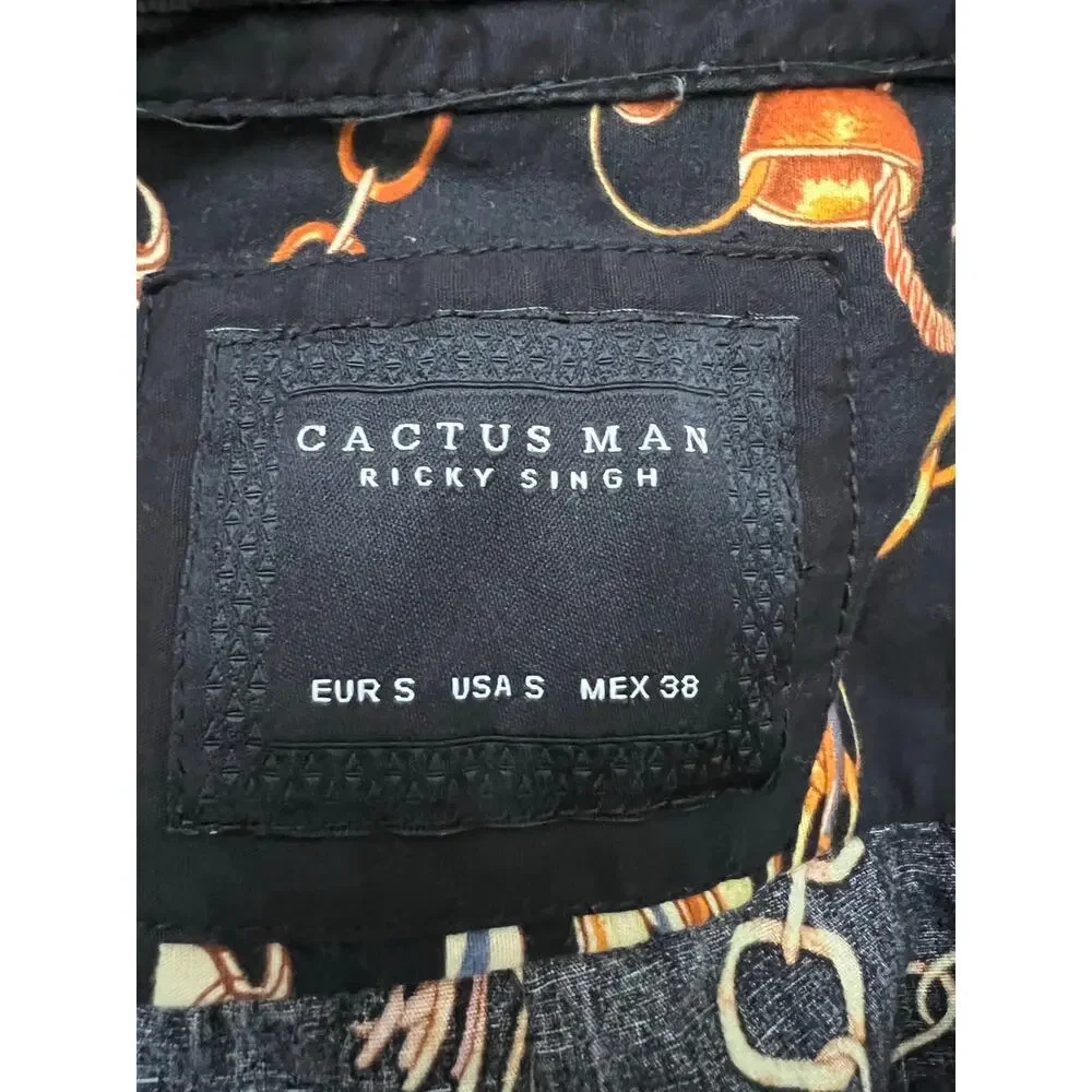Cactus Man Shirt Sz S Button Down L/S Black All Over Equestrian‎ Print Western